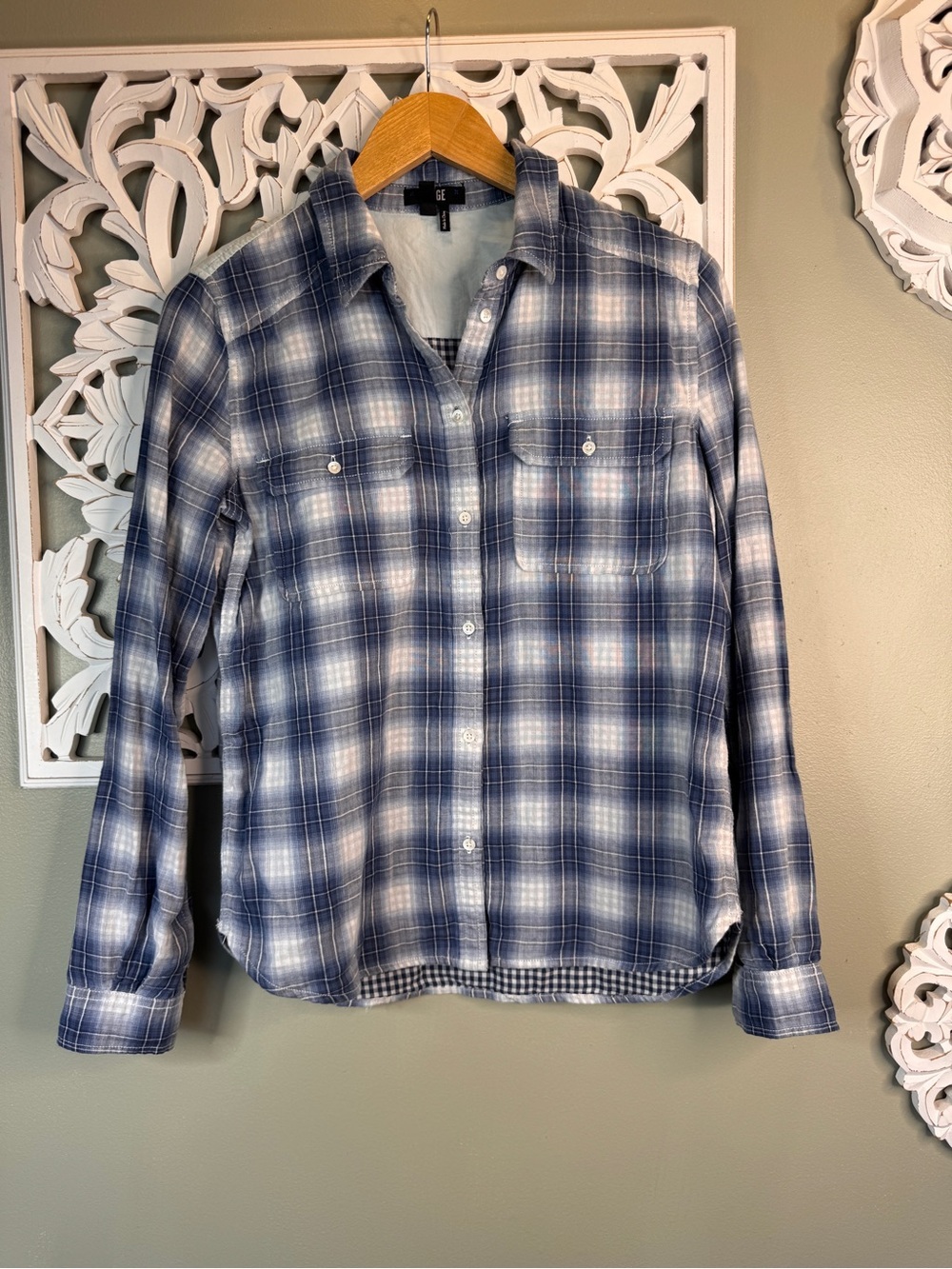 Paige Cotton Trudy Classic Blue Plaid Button-Up Shirt Small